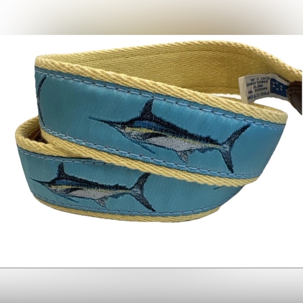 Preston Boys Size 36 Leather Marlin Belt Fish Made New England USA Beach Preppy - Picture 4 of 10